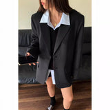 Hnzxzm black fur boots outfit Oversize Gray Suit Jacket for Women 2024 Spring and Autumn Korean Style Casual Small Loose Suit