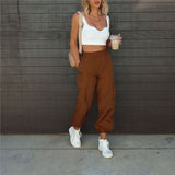 curvy casual outfits 2024 Multi-Pocket Overalls Women's Elastic Waist Loose Drawstring Ankle-Tied Woven Casual Trousers