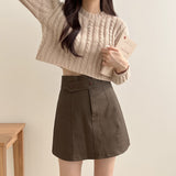 leapord outfit Korean Style Lazy Style Simple round Neck Long Sleeve Twist Loose Pullover Knitted Top Short Light Khaki Sweater