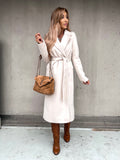 trending fall outfits 2024 Spring and Autumn Woolen Coat Simple Fashion V-neck Lace-up Long Coat for Women