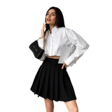 joker costume female outfit Lapel Short Cropped Cropped Cropped Collaged Women's Shirt Simple Casual Cardigan Top Fashionable