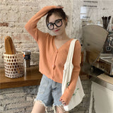 datenight fall outfits Gentle Style Coat Women's Sweater Short Autumn and Winter Loose V-neck Sweater Cardigan