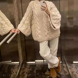 Hnzxzm datenight fall outfits 2024 Spring and Autumn Fashion Elegant round Neck Bell Sleeve Knitted Sweater Loose All-Match Top