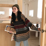 cold weather outfits Retro Japanese round Neck Pullover Women's Autumn and Winter Korean Style Lazy Style Loose Long Sleeve Sweater Coat