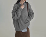 dress to impress outfits Japanese Style Retro Gray Sweater Women's Winter round Neck Loose Lazy Wind Outer Wear Inner Bottoming Sweater Thick Top