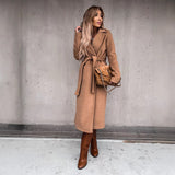 trending fall outfits 2024 Spring and Autumn Woolen Coat Simple Fashion V-neck Lace-up Long Coat for Women