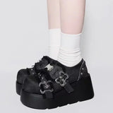 Hnzxzm Punk Metal Chain Chunky Platform Ankle Boots Women Winter Y2K Thick Bottom Denim   Black Gothic Lolita Shoes