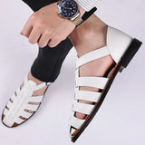 Hnzxzm Genuine leather Sandals Italian Style Gladiatus Fashion Business Dress Sandals Handmade Leather shoes Big Size 38-48