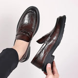 Hnzxzm Luxury Brand Business Leather Shoes Loafers for Men Thick Soled Shoes Man Moccasin Handmade Slip on Dress Shoes Men Party