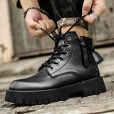 Hnzxzm Boots Men lace up Brand Comfortable Fashion Leather Men's Boots high top Leather High Quality British Men's ankle Boots