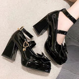 Hnzxzm Women's Shoes New Pumps Mary Jane Lolita Shoes Platform High Heel Gothic Black Shoes Harajuku Cosplay Lace Up Women's Shoes