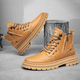 Hnzxzm Designer Brand Men's Elevated Shoes Personalized Genuine Leather Boots Men's Outdoor Work Wear Boots Winter High Top Shoes