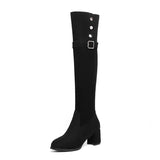 Hnzxzm Women Over The Knee Boots Suede Sexy High Heels Ladies Buckle Long Boots New Warm Female Shoes Slim Thigh High Boots Party Pumps