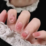 Hnzxzm Nail Art Fake Nails Long Island Iced Tea Wearing Jiashan Camellia Flower 3D Light Change Love Girl Blush Wearing Press on Nails