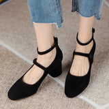 Hnzxzm Fashion Heel Women's High Heels Shoes New Black Suede Heels for Women Buckle Mary Jane Shoes Ladies Office Dress Pumps