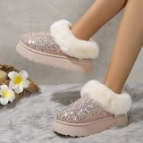 Hnzxzm Ankle Snow Boots Women Winter 2024 New Fashion Shiny Fur Short Plush Warm Flats Slippers Platform Shoes Indoor Cotton Flip-Flops