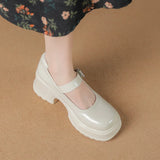 Hnzxzm Thick Sole Mary's French Chunky Heeled Height Increasing Small Princess Leather Shoes