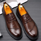 Hnzxzm Cow Leather Formal Shoes Lace Up Men Oxfords Thick Bottom Men Fashion Wedding Party Men Dress Shoes Italian Designer Male Shoes