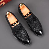 Hnzxzm Black Carved Luxury Men Pu Leather Shoes Fashion Male Metal Bucckle Bow Knot Deocr Increased Loafers Business Casual Shoes