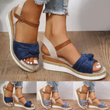 Hnzxzm Espadrilles Wedge Sandals for Women Summer Peep Toe Non Slip Gladiator Shoes Woman Fashion Bowtie Platform Sandalias Mujer 2024