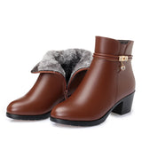 Hnzxzm New Fashion Soft Leather Ankle Boot High Heels Zipper Shoe Warm Fur Winter Boots Female Women Shoes Plus Size 43