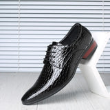 Hnzxzm Autumn Spring Classic Derby Shoes for Men Leather Crocodile Pattern Dress Lace-up Casual Business Wedding Party Comfortable