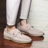 Hnzxzm Fashion Men's Casual Shoes Genuine Suede Leather Men Classic British Style Tassels Loafers Moccasins Mens Outdoor Driving Flats