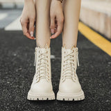 Hnzxzm Female Ankle Boots Punk Style Footwear White Booties Biker Short Shoes for Women Combat with Laces Lace-up Y2k Sale Winter