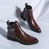 Hnzxzm New Brown Ankle Boots for Men Business Black Zipper Handmade Short Boots  Size 38-47