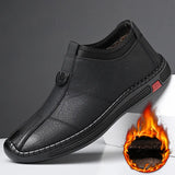 Hnzxzm Autumn Winter New Designer Leather Shoes for Men Casual Brushed Warm Loafers Shoes Men Fashion Male Shoe