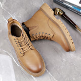 Hnzxzm Workwear Shoes Mens Low Top Outdoor Mid Durable Yellow Boots Thick Soles Big Genuine Leather Retro Martin Boots Cow Tendon Soles