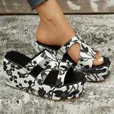 Hnzxzm Printed Chunky Platform Slippers Women Summer Hollow Out Wedge Sandals Woman Thick Bottom Beach Sandalias Size 43