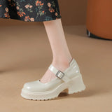 Hnzxzm Thick Sole Mary's French Chunky Heeled Height Increasing Small Princess Leather Shoes