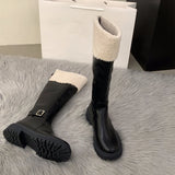 Hnzxzm Winter Women Knee High Boots Fashion Short Plush Knight Long Booties Concise Thick Heel Cotton Shoes