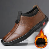 Hnzxzm Autumn Winter New Designer Leather Shoes for Men Casual Brushed Warm Loafers Shoes Men Fashion Male Shoe