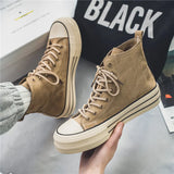 Hnzxzm Hot sale Brown Men's Canvas Shoes Fashion Espadrilles Man High top Sneakers Platform Vulcanized Shoes Men Casual Board Shoes