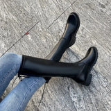 Hnzxzm Middle Heel Round Toe Women's Boots Winter Knee High Shaft Black Footwear Biker Long Shoes for Woman Y2k Hot Gyaru Sale Quality