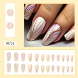 Hnzxzm 24Pcs Medium Long Ballet Fake Nails Art Flat Head Gold Line Frosted False Nails Press on Full Cover Removable Stick on Nail Tips