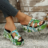 Hnzxzm Printed Chunky Platform Slippers Women Summer Hollow Out Wedge Sandals Woman Thick Bottom Beach Sandalias Size 43