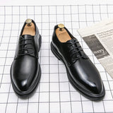 Hnzxzm Men's Dress Shoes Leather Fashion Derby Shoes Classic Casual Business Wedding Footwear Lace-up British Style Male Formal Shoe