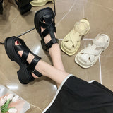 Hnzxzm Fashionable Summer Women's Sandals with Buckle Straps Women's Casual Slippers New Solid Color Thick Sole Women's Flat Sandals