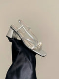 Hnzxzm Sandals for Women Rhinestones Footwear Diamond Summer Heeled Ladies Shoes Silver Pumps High Heels Open Toe Square Shoe F H