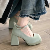 Hnzxzm Spring New Light Green Mary Janes Women High Heels Thick Heel Square Toe Shoes Elegant Ladies Fashion Black White Pumps