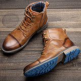 Hnzxzm Man Classical Retro Leather Tooling Boots For Men Fashion Ankle Short Boot Mens Lace-up High-Top Shoes