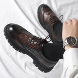 Hnzxzm Man Soft Sole Casual Shoes Quality Comfortable Fashion Brand British Style Shoes Men's Leather Thick Soled Round Toe Work Shoes