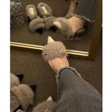 Hnzxzm Women High Heel Shoes Fur Slippers Mules Pointed Toe Furry Slides Fashion Elegant Luxury Designer Flip Flops Office Pumps