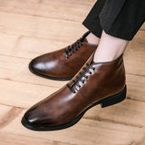 Hnzxzm Men Perforated Detail Lace-up Front Dress Boots Business Office Dress Shoes