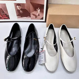 Hnzxzm 2024 Autumn Women Mary Jane Shoes Shallow Round Toe Comfortable Soft Sole Buckle Strap Big Size Designer Ladies Ballet Flats