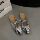 Hnzxzm Ballet Flats Women Pu Leather Shoe Women Narrow Band Loafers Silver Gold Flats Bling Bling Gold Round Toe Spring Footwear