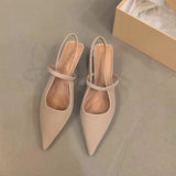 Hnzxzm Spring New Brand Women Sandal Fashion Pointed Toe Shallow Slip On Slingback Shoes Thin Med Heel Outdoor Dress Mu